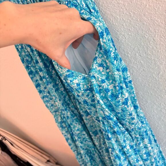 Draper James Womens Small Flutter Sleeve Maxi Dress Blue Aster Floral XXL - Picture 4 of 5